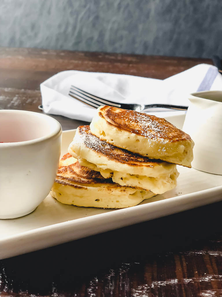 Silver dollar pancakes in a stack for brunch | The Cassidy Bar + Kitchen | NJ Restaurant Reviews | foodwithaview.com